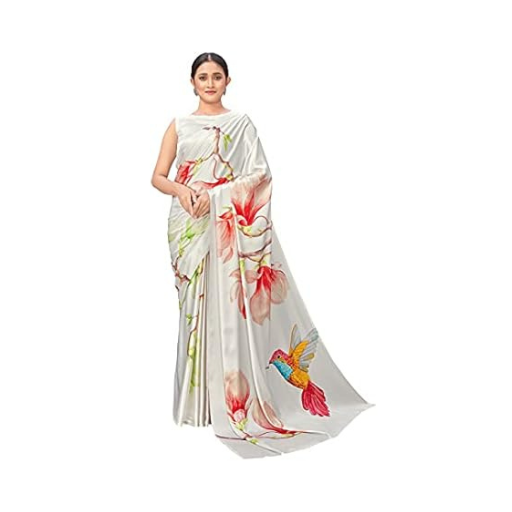 AKHILAM Women's Embroidered Work Organza Saree With Unstitched Blouse Piece